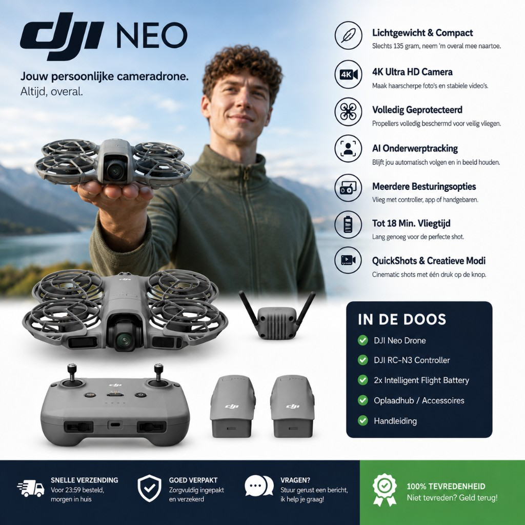 Generated DJI Neo drone listing visual